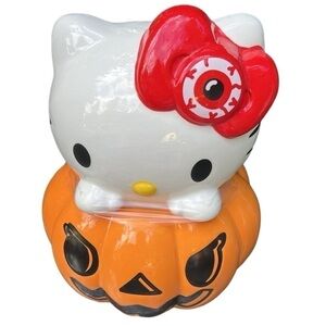Hello Kitty Pumpkin Ceramic Cookie Jar NEW Orange Jack O Lantern Halloween